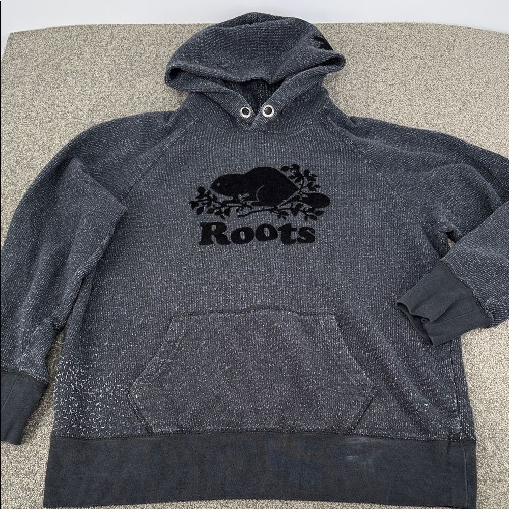 Roots Sweatshirt Adult Medium Black Charcoal Pullover Hoodie Beaver Canada